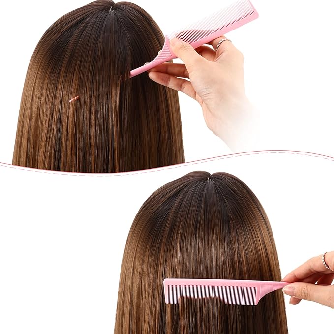 2 Pack Rat Tail Combs for Women Fine Tooth Comb Parting Tip Carbon Fiber Root Teasing Anti Static Heat Resistant Adding Volume Evening Hair Styling (Pink)