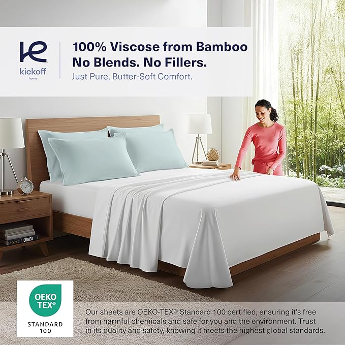 Kickoff Viscose Bamboo Pillowcase, Standard, Set of 2, 100% Organic Hidden Zippered Viscose Bamboo Pillow Case Standard Size, Cooling Pillow Cover for Hot Sleepers (20"x26" Coastal Blue)
