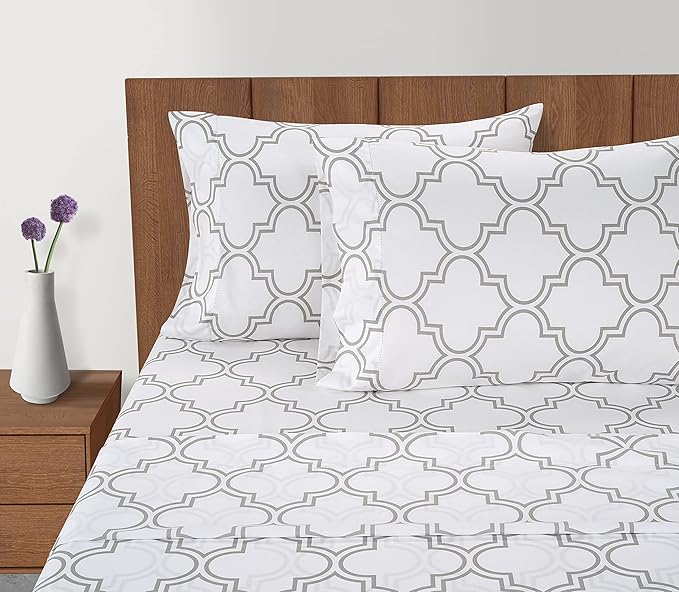 Lane Linen 100% Organic Cotton Pillow Cases Standard Size Set of 2 (20"x26") - Cotton Pillowcases Standard Size - Soft Standard Pillow Cases Set of 2 - Standard Pillowcase Pack of 2 - Trellis Silver
