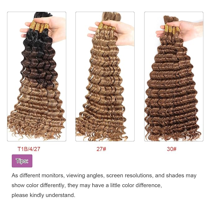 27# Deep Wave Braiding Human Hair Bundles Honey Blonde Bulk Human Hair for Crochet Micro Boho Braids 100 Grams (2 of 50g)18 inch