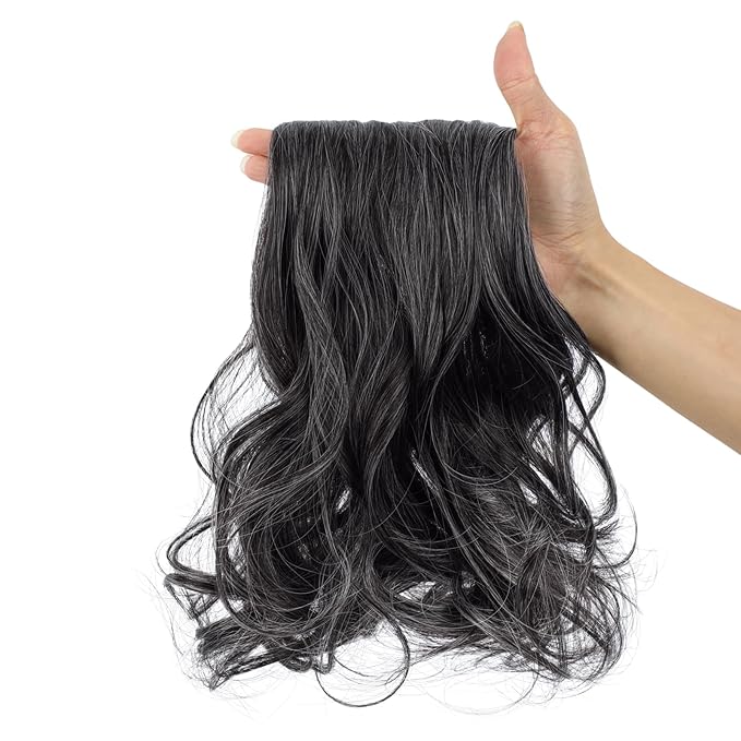 Claw Clip Ponytail Extension 18" Clip in Wavy Ponytail Hair Extensions Long Pony Tails for Women Extensions Dark Brown mix White Wave Hairpiece