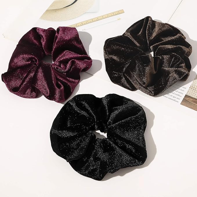 Velvet Scrunchies Hairbands Bulk Pack - Large Jumbo Giant Hair Ties for Thick Curly Hair, No Crease Soft Elastic Hair Accessories for Girls Women