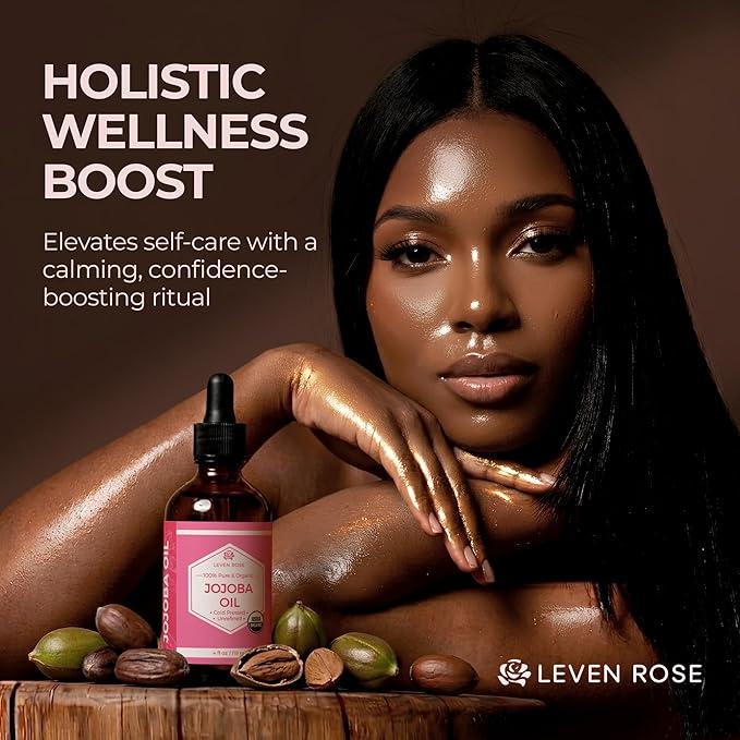 Leven Rose Jojoba Oil Organic, Pure Cold Pressed Natural Unrefined Moisturizer for Skin Hair and Nails 4 oz