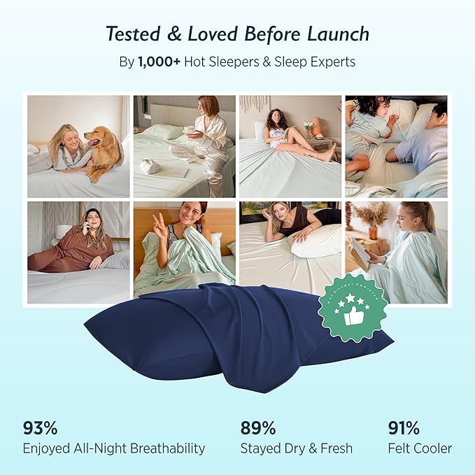 Breescape Cooling Pillow Cases King Size - BlendTek™ Dry & Cool Technology for Hot Sleepers and Night Sweats, 2 Pack Ultra Soft & Smooth Pillowcases for Hair & Skin Care, 20" x 36", Twilight Blue