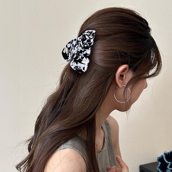 Black&White Leaf Hair Claw Clip 3.5 Inch Strong Grip Hair Clip French Design Women Girls Hair Styling Accessories for Thick Thin Hair