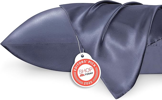 Bedsure Satin Pillowcase 2 Pack Similar to Silk Pillow Cases Standard Size, Pillow Case for Sleeping Women with Envelope Closure, Gifts for Women Men, Blue Granite, 20x26 Inches, 2pcs