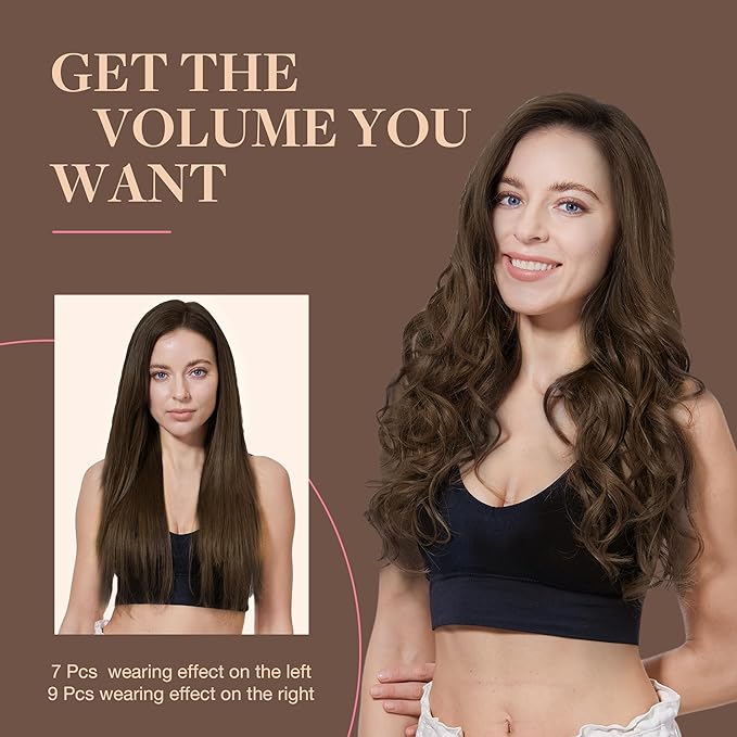 GOO GOO Clip in Hair Extensions Real Human Hair, Remy Human Hair Extensions Clip ins for Women, Natural Human Hair, 18inch 150g 9Pcs, 4A Chocolate Brown