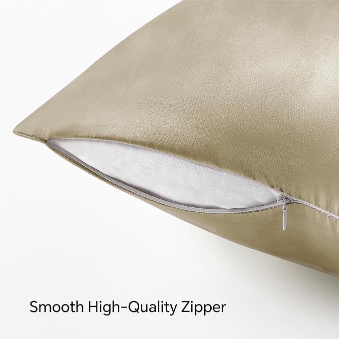 BEDELITE Satin Pillowcase with Zipper, Taupe King Size Pillow Cases Set of 2, Super Soft and Cooling Similar to Silk Pillow Cases, Gift for Women Men(20x36 Inches)