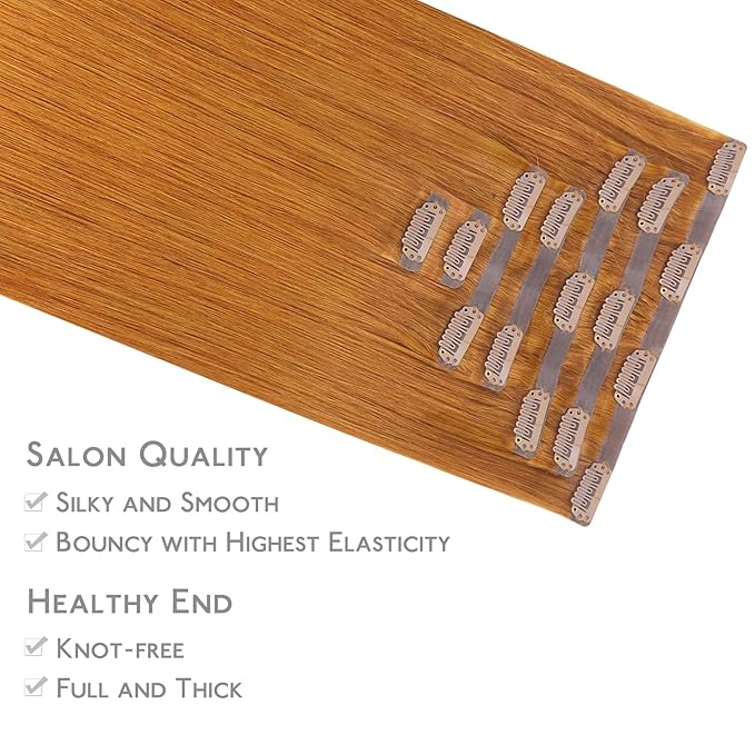 WENNALIFE Seamless Clip In Hair Extensions Human Hair, 22 Inch 150g 7pcs Auburn Ginger Real Hair Extensions Clip in Human Hair Invisible PU Skin Weft Natural Remy Human Hair Extensions