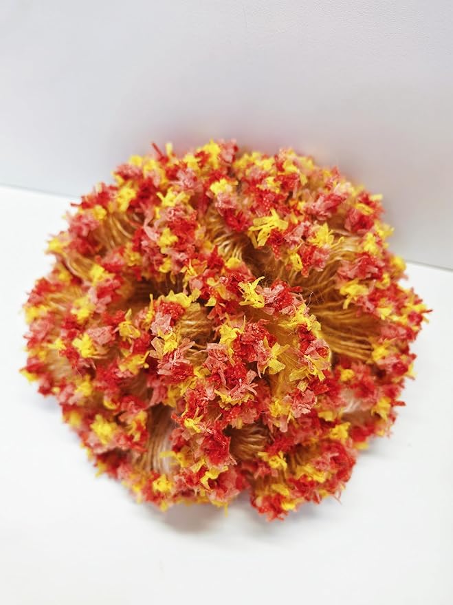 《Lessay》 Handmade Mohair Hair Tie, Delicate Crochet Mixed Yarn Scrunchie, Red/Orange and Yellow Floral Design,Inspired by sunflowers.Holiday Gift Hair Accessory for woman.