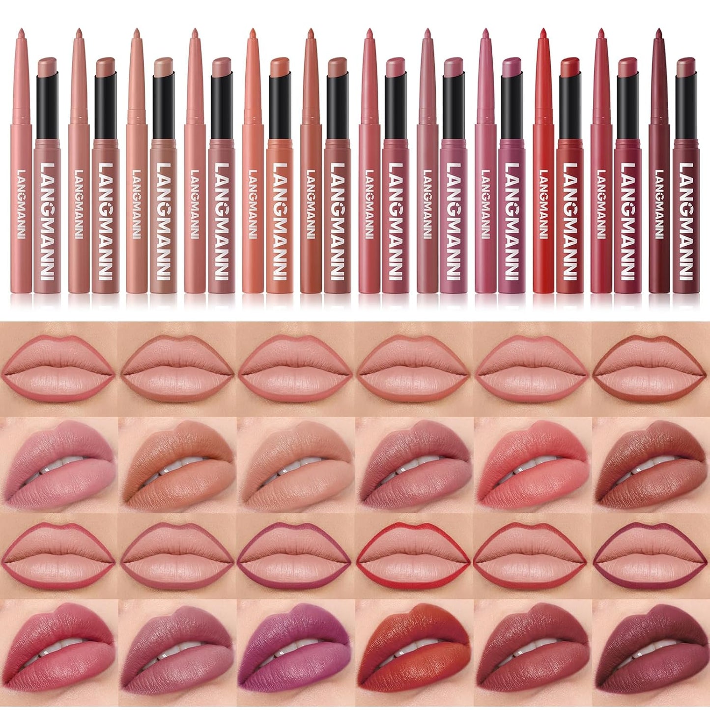 Jolilab 6Pcs Lip Set: 3 Colors Lip Liner+3 Colors Lipstick, Matte/Creamy, Long-Lasting, Bold/Nude Shades for Daily/Party, Vegan, Gift for Makeup Lovers.(#02+04+07)