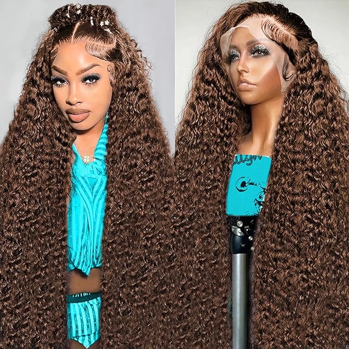 30 Inch Lace Front Wig Human Hair, 250% Density SKINLIKE Real HD Lace Wig 13x6 Full Frontal 0.10mm Ultra-thin Pre-Plucked Bleached Knots Invisible Lace Chocolate Brown Deep Wave Human Hair Wigs