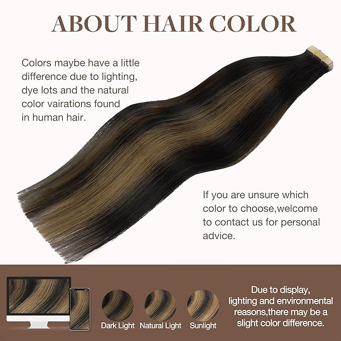 GOO GOO Tape in Hair Extensions Human Hair, 1B/6/1B Balayage Natural Black to Chestnut Brown, 18inch 100g 40pcs, Skin Weft Seamless Invisible, Silky Straight with Thick Ends, Remy Human Hair