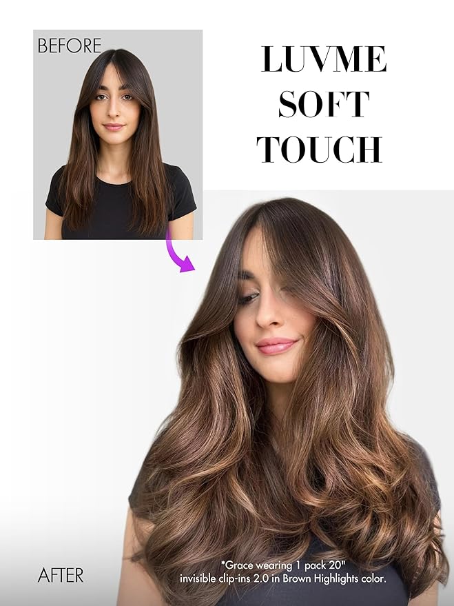 LUVME Invisible Clip in Hair Extensions Real Human Hair, 26 inch 110g 6Pcs, Natural Brown Highlights Human Hair Extensions Clip ins for Women, Natural Seamless Straight Human Hair