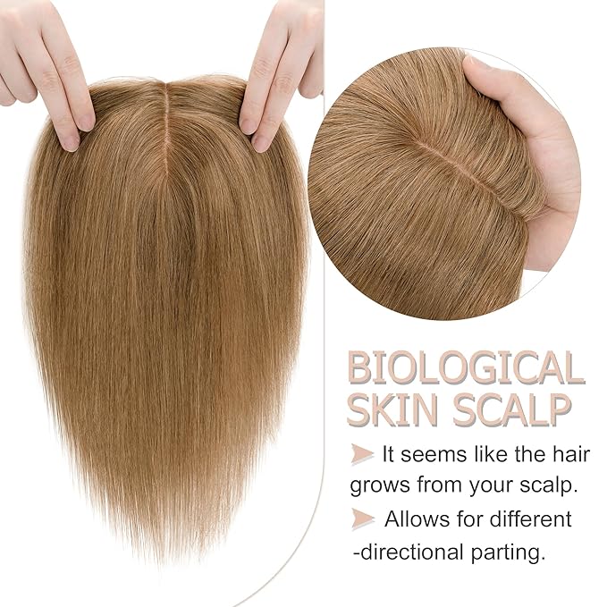 Hair Toppers for Women Real Human Hair No Bangs, 13 * 15 cm Larger Silk Base 150% Density Clip In Topper Hairpieces, Wiglet Top Pieces Add Volume -12 Inch 06 Light Brown