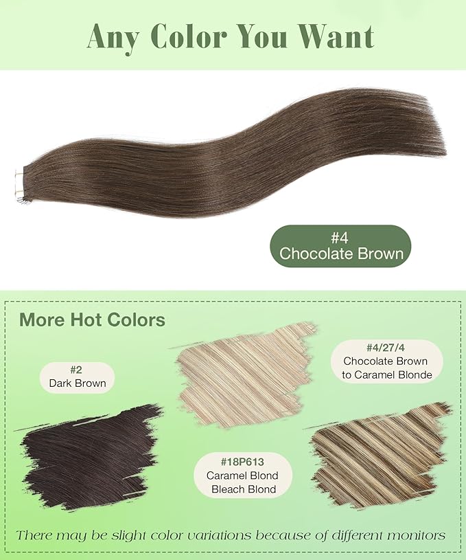 SURNEL Tape in Extensions Human Hair 22 inch #4 Chocolate Brown Tape in Hair Extensions 20 pcs 50g(#4-22)