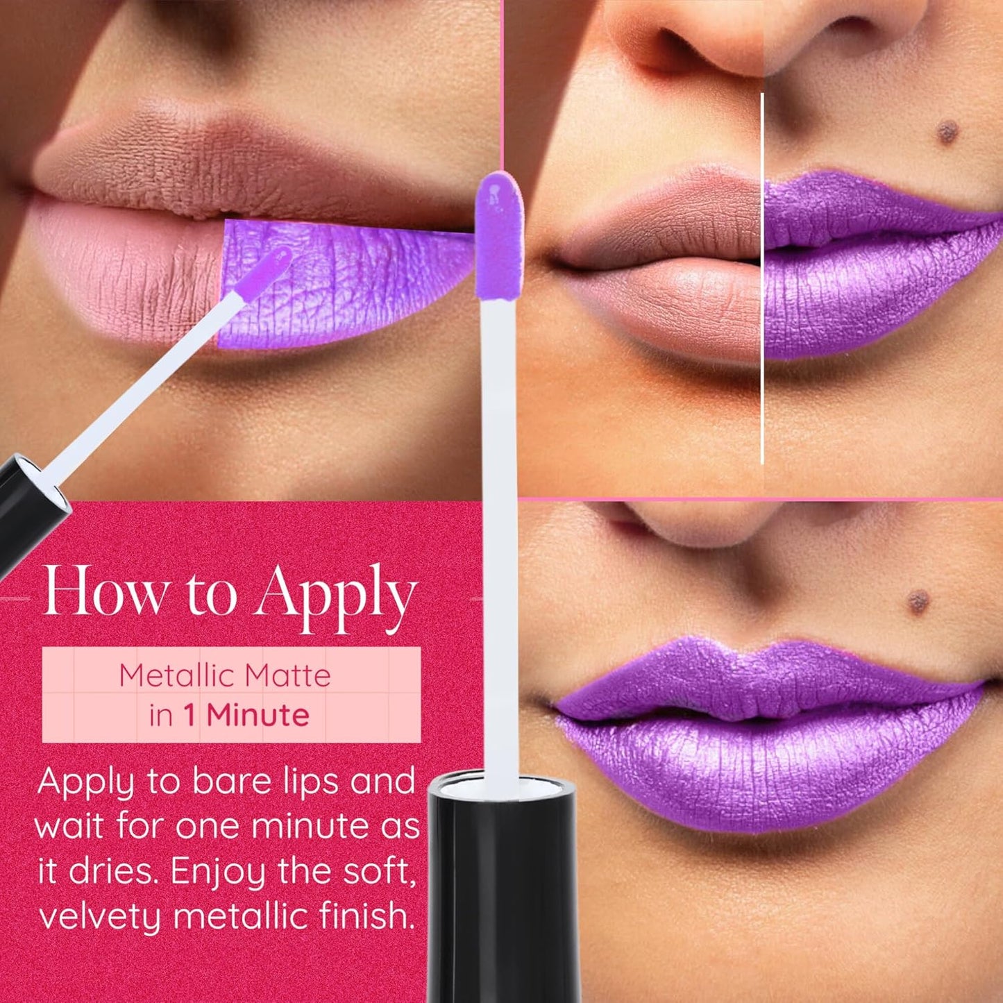 Aromi Metallic Liquid Lipstick for Women | Bright Purple Lilac Lip Color with Shimmery Finish, Vegan, Long-Lasting (Purple Unicorn)