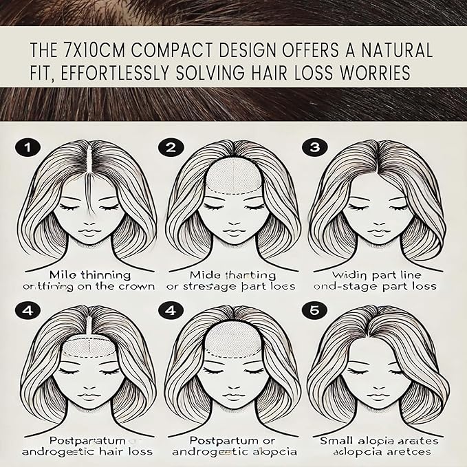 Real Human Hair Topper for Thinning Hair Women Clip in Straight Hairpiece Silk Base Natural Black 10 in
