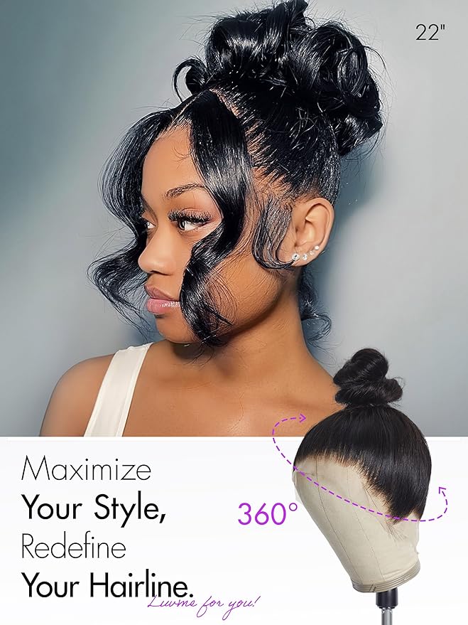 LUVME HAIR 24'' Loose Body Wave 360 Lace Frontal Wigs Human Hair Lace Glueless Human Hair Wig Pre Plucked Long Black Body Wave Wig