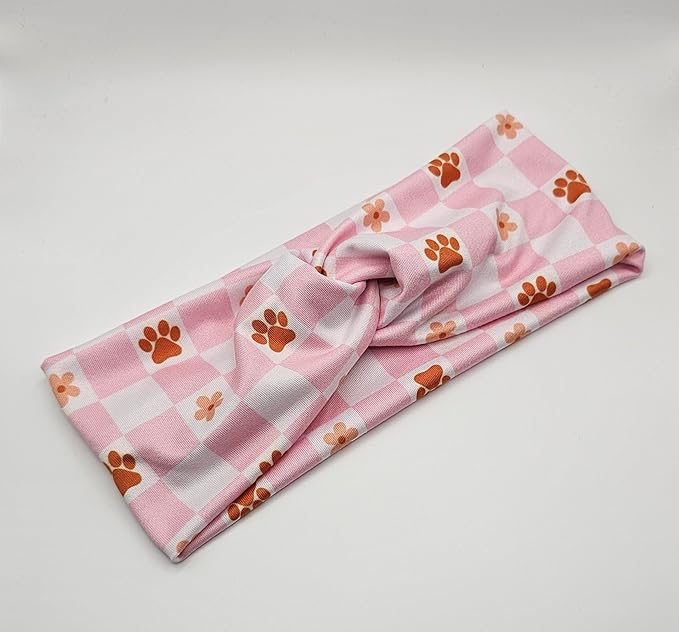 Soft Stretchy Headband, 3-in-1 Versatile Twist Style, One-Piece (Hippie Checkered Paws, Adult)