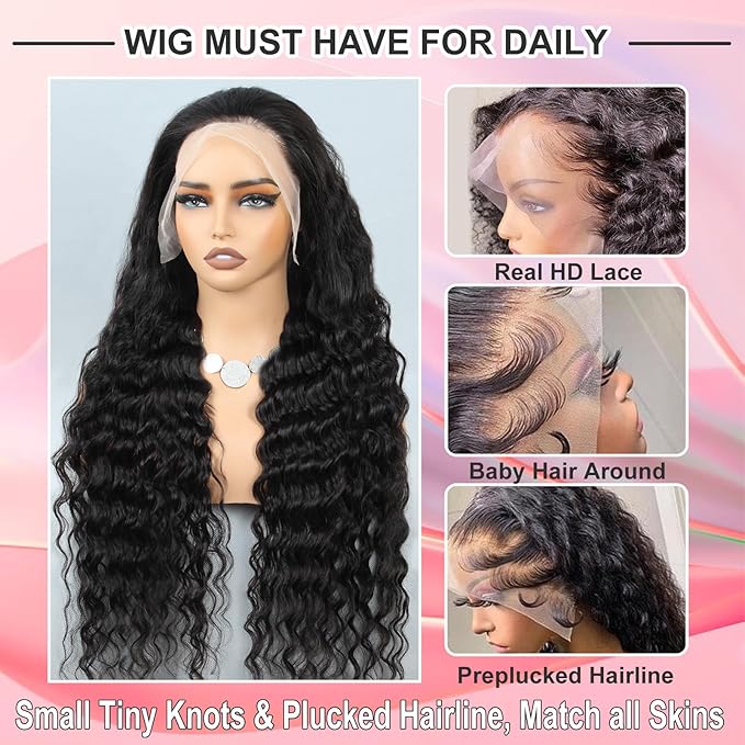 13x6 Loose Wave HD Lace Front Wigs Human Hair 200 Density 32 Inch 100% Real Human Hair 15A Loose Deep Wave Wig Human Hair Pre Plucked, No Synthetic Blend No Tangle No Shedding Triple Lifespan 3X