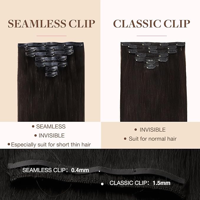 GOO GOO Clip in Hair Extensions Real Human Hair, Remy Human Hair Extensions Clip ins for Women, Natural Human Hair, 22inch 110g 7Pcs, 2 Dark Brown