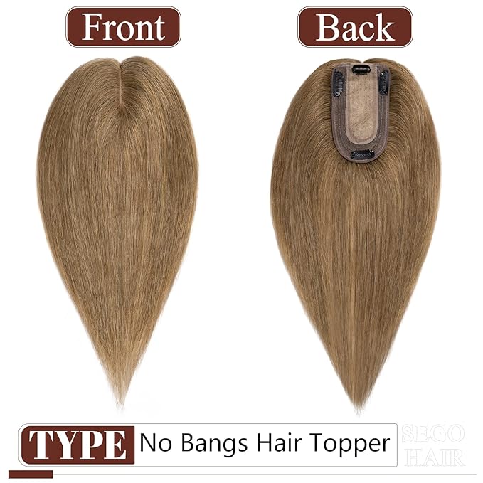 SEGO Real Human Hair Topper for Women, No Bangs Hair Topper with Anti-Slip Clips (12 Inch#6 Light Brown)