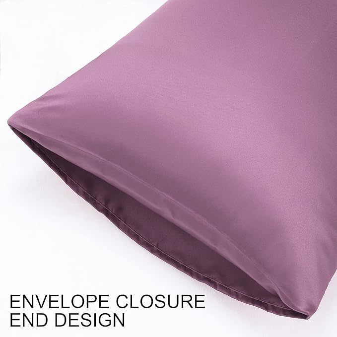 uxcell 2 Pack Silk Satin Pillowcase for Hair and Skin, Cool, Silky, Soft Breathable Pillow Cases Standard Size 20x26 Inch Sateen Pillowcase Mauve with Envelope Closure