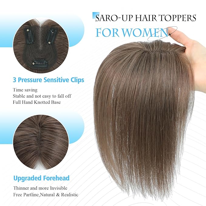Human Hair Toppers for Women Real Human Hair pieces for Women with Thinning Hair pieces 7 * 10cm Hand-Tied Swiss Base Topper No Bangs 30g Hairpieces 10Inch(Medium Auburn Brown)