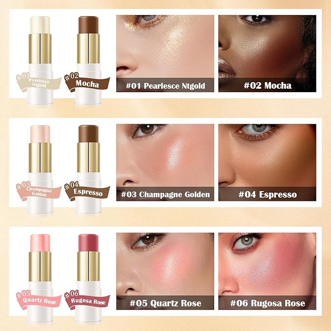 8 PCS Contour Stick Makeup Contour Kit,Double-ended Design with Highlighter,Blush and Bronzer Stick,Lightweight,Easy to Sculpt,Create a Matte and Dewy Finishing Makeup（Set B）