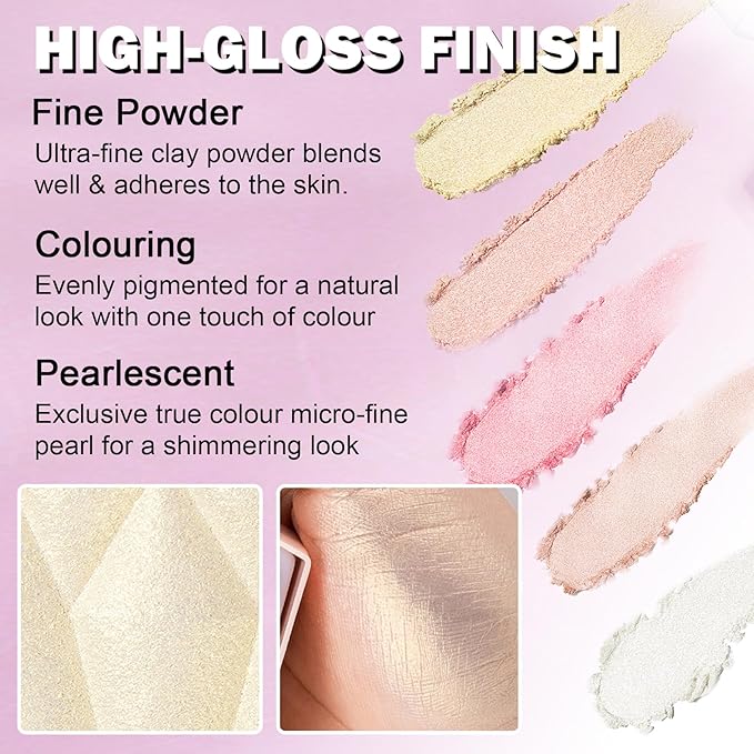 White Highlighter Makeup Palette Face Highlighter Powder Iluminadores De Maquillaje Narutal Shimmer Glitter Highlighter Contour Powder Makeup Palette-02 Quicksand Gold