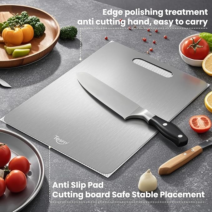 2 Pack Titanium Cutting Board - 100% Pure Titanium Cutting Boards For Kitche,Easy to clean, Double-sided food-grade Cutting Board For Cutting Meats, Fruits And Vegetables.(15 * 11)