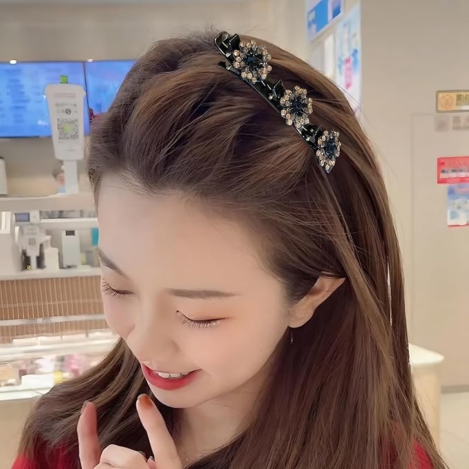 Sparkling Crystal Braided Hair Clips, Woven Hair Clips, New 2025 Women Styling Hair Clip, Women Flower Hair Accessories 4-Pack (champagne)