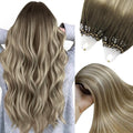 YoungSee Microbead Hair Extensions Brown Balayage Micro Bead Hair Extensions Real Human Hair Ombre Dark Brown to Brown with Blonde Micro Extension 24 Inch Bead Hair Extension for Long Hair 50s/50g