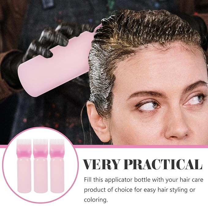 Root Comb Applicator Bottles Hair Dye Comb Bottle for Precise Application Hair Coloring and Oil Treatment Pink