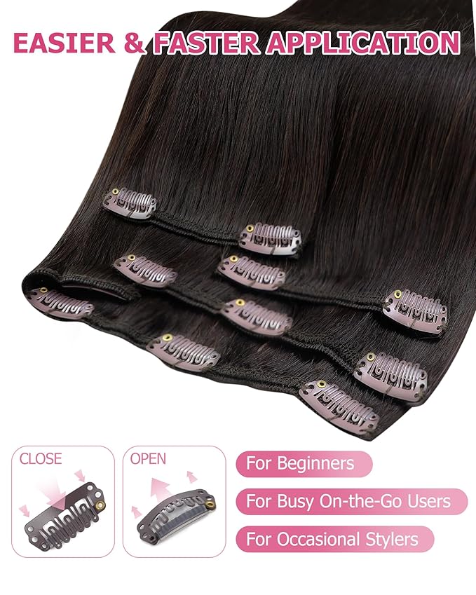 YoungSee 150G Hair Extensions Clip ins Brown Straight Long Hair Clip in Extensions Dark Brown Clip in Hair Extensions Human Hair for Natural Look 22Inch 7Pcs