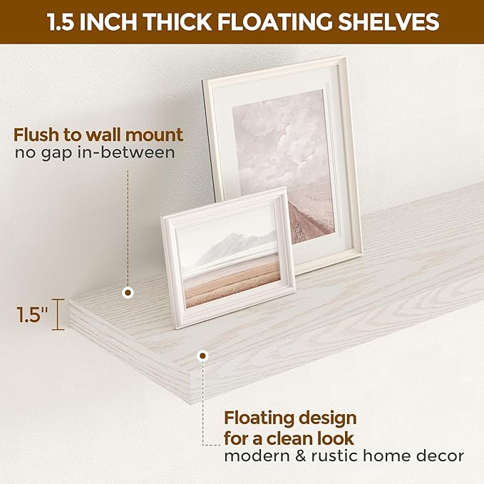 72 Inch Floating Shelves, 72 x 9 Rustic Wooden Fireplace Mantel, 9 Inch Floating Shelf for Wall, Farmhouse Wall Shelves for Home Storage & Display, Brich Color, Set of 1