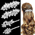 4pcs Rhinestone Pearl Wedding Hair Clips Silver New Bride Bridesmaid Spring Clips French Hairpins Elegant Floral Stylish Accessories Gift for Women Girls Leaf Style