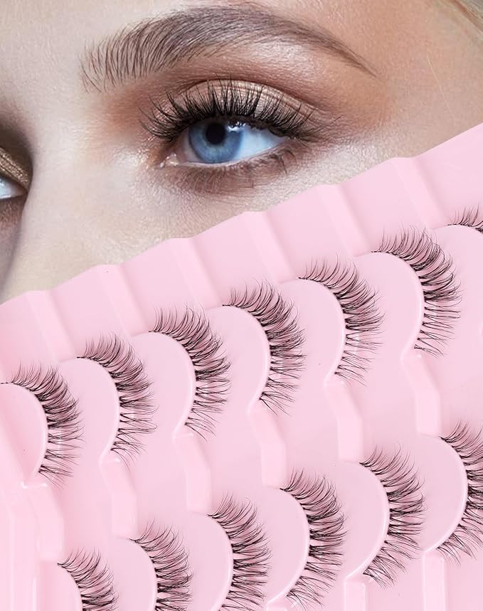 Lashes Natural CLear Band Wispy False Eyelashes Natural Look Flared Strip Eyelash False Eye Lash Soft 7 Pairs Everyday SF-04