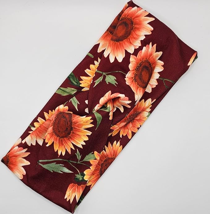 Soft Stretchy Headband, 3-in-1 Versatile Twist Style, One-Piece (Fall Sunflowers, Adult)