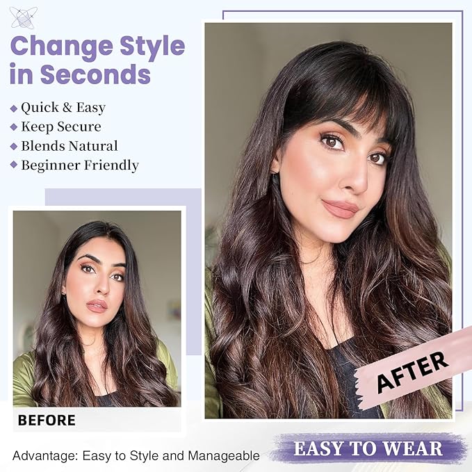 Wispy Bangs Hair Clip, 100% Human Hair Clip In Natural Black Bangs for Women, Soft Layered Fake Bangs with Feathered Fringe, Easy Clip-On Design for Daily Wear & Halloween