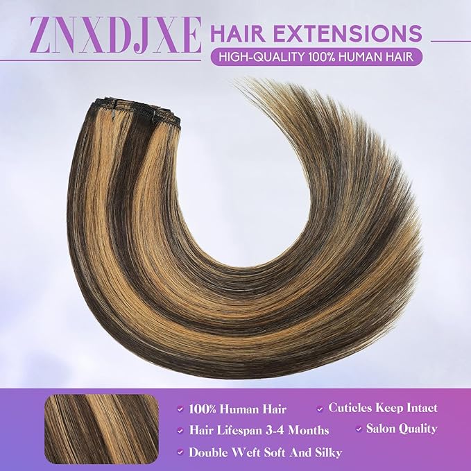 Clip in Hair Extensions Real Human Hair, 18 Inch 100g, 2/6 Dark Brown to Chestnut Brown, Invisible Seamless Remy Human Hair Clip in Extensions for Women 8pcs Per Set with Double Weft