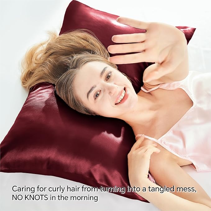 BEDELITE Satin Pillowcase with Zipper 2 Pack, Burgundy Pillow Cases Standard Size, Super Soft and Cooling Similar to Silk Pillow Cases, Gift for Women Men(20x26 Inches)