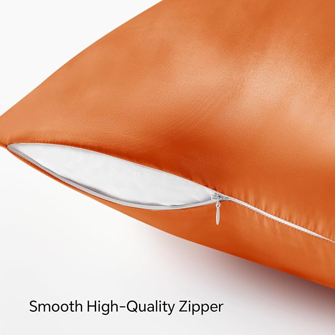 BEDELITE Satin Pillowcase with Zipper 2 Pack, Burnt Orange Pillow Cases Standard Size, Super Soft and Cooling Similar to Silk Pillow Cases, Gift for Women Men(20x26 Inches)