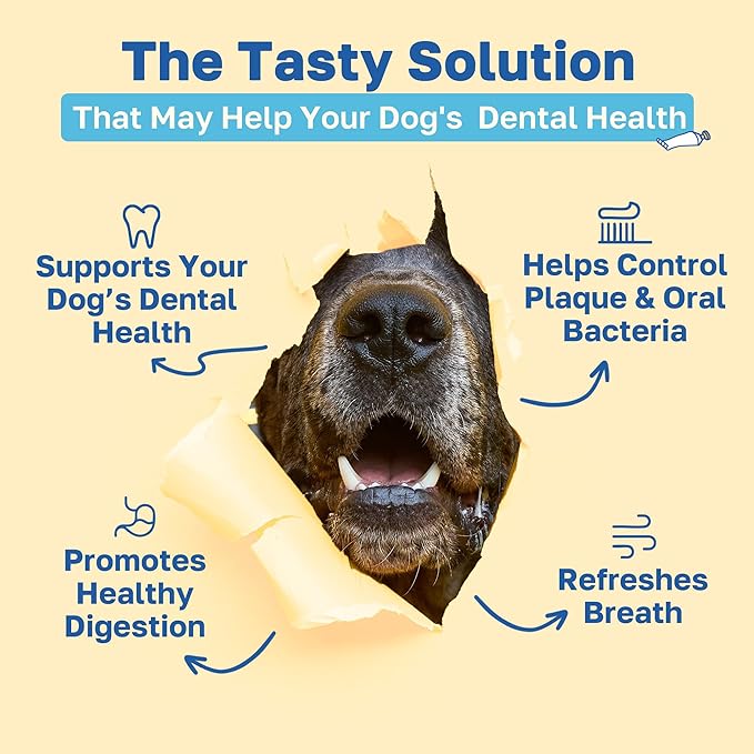 Happy Paws Dental Soft Chew, Dog Breath Freshener & Teeth Cleaning Treats, Oral Care Support for All Breeds, Sizes & Ages, Natural Spearmint Flavor, Organic & Non GMO (100 Chews)