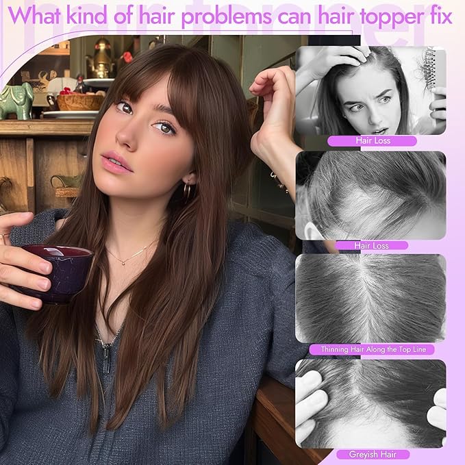 Hair Topper for Women Clip in Bangs – 18 Inch Medium Length Straight 360° Full Coverage Ombre Blonde,Synthetic Natural Looking Piece for Thinning Hair