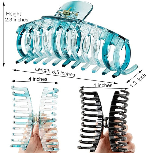 5.5 Inches Extra Large Hair Clips for Long Thick Hair Women’s Jumbo Hair Claw Clips 2 Counts in Set Hair Accessories (teal blue and black)
