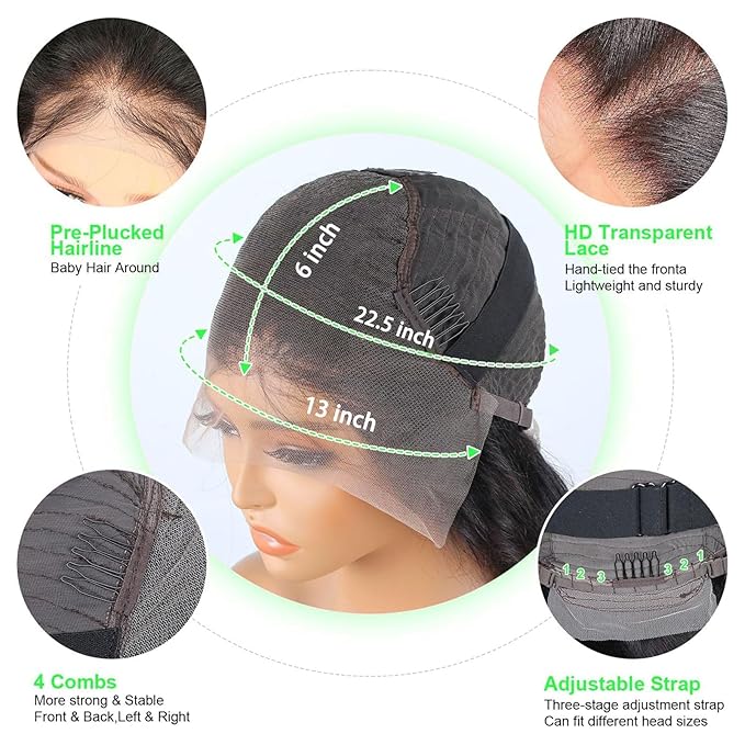 34 Inch Deep Wave Lace Frontal Wigs Human Hair 200 Density 13x6 HD Transparent Deep Wave Lace Front Wigs for Women Glueless Wigs Human Hair Pre Plucked Deep Wave Wig with Baby Hair