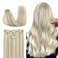 DOORES Human Hair Clip in Extensions, 5pcs 85g Ash Blonde Highlighted Platinum Blonde 22 Inch, Real Hair Extensions Clip in Human Hair Long Soft Straight Hair Pieces
