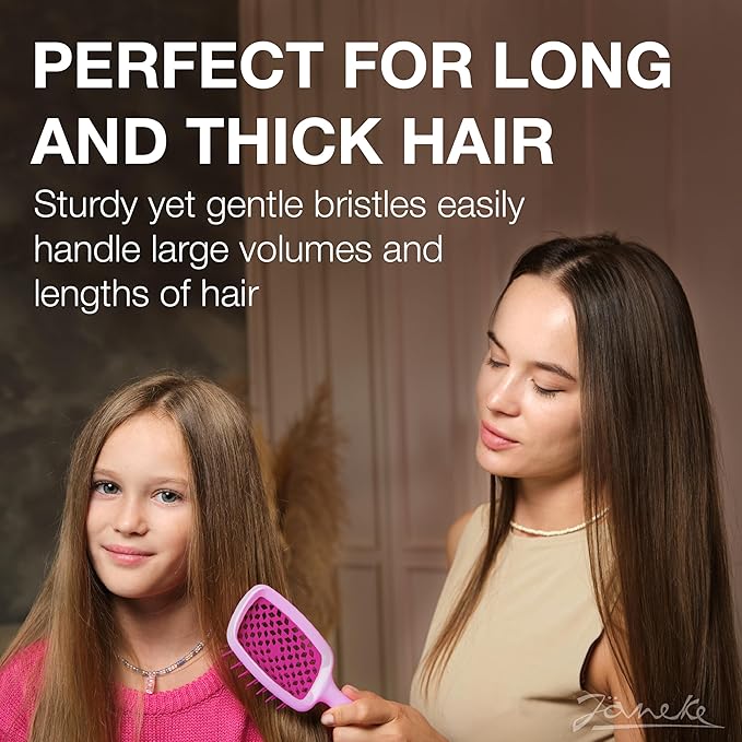 Janeke Superbrush Detangling Brush for Soft Smoothing Hair Brushing with Anti-Static Bristles - Vented Wet Hair Brush for Blow Drying Use - Perfect for Curly, Thick, Wavy, Fine Hair Types (Lilac-Fux)